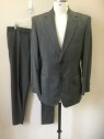 HUGO BOSS, Dk Gray, Wool, Solid, Single Breasted, Collar Attached, Notched Lapel, 2 Buttons,  3 Pockets, Hand Picked Collar/Lapel