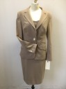 Womens, Suit, Jacket, TED BAKER, Camel Brown, Wool, Solid, 6, Single Breasted, 1 Button, Notched Lapel, 4 Pockets, 2 Flap and 2 Welt, Top Stitch,