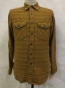 WALLACE & BARNES, Mustard Yellow, Brown, Cotton, Grid , Flannel Cotton, Long Sleeves, Collar Attached, Button Front, 2 Pocket with Button Down Flaps  Multiple
