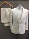 Mens, 1970s Vintage, Formal Jacket, MTO, Bone White, Wool, 43R, Made To Order, Single Breasted, 1 Button, Faille Peaked Lapel, Velvet Collar, 3 Pockets,