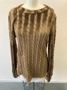 N/L, Brown, Tan Brown, Polyester, Cable Knit, Band Collar, L/S, Aged