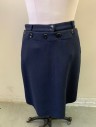 VALENTINO, Navy Blue, Wool, Solid, Fall Front, 8 Buttons, Belt Loops, 3 Pockets,