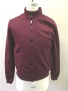 Mens, Casual Jacket, TOP MAN, Red Burgundy, Cotton, Solid, M, Zip Front, Stand Collar, Rib Knit Cuffs and Waist, 2 Welt Pocket, White/Red/Navy Checked Lining **Has Multiples