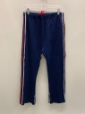 Mens, 1980s Vintage, Athletic Pc2, HERBERT JOHN, Navy Blue, Multi-color, Nylon, Stripes, L, Drawstring Waistband, 1 Back Zipper Pocket, Zippers On Legs, Red And White Stripes Down Legs