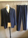 Mens, Suit, Jacket, 1890s-1910s, NO LABEL, Navy Blue, White, Wool, Stripes - Pin, 40R, Single Breasted, 4 Button Front, 3 Pockets,