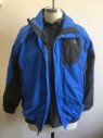 Mens, Coat, Winter, THE NORTH FACE, Royal Blue, Black, Nylon, Polyester, Color Blocking, XXL, Royal Blue with Black Panels, Zip Front, Hooded, 5 Pockets (2 are on Sleeves) **Part of 2 Piece Coat + Inner Jacket Set
