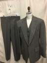 Mens, Suit, Jacket, 1890s-1910s, DOMINIC GHERARDI, Brown, Gray, Wool, Stripes - Pin, Birds Eye Weave, 42R, Single Breasted, Notched Lapel, 1 Button, 3 Pockets, Gray Silk Lining, Made To Order **Mended At Shoulder,