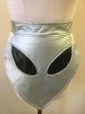 N/L, Silver, Black, Mint Green, Faux Leather, Cotton, Novelty Pattern, Solid, 2 Piece "Roswell" Waitress: Metallic Pleather Alien Head Apron, with Large Black Eyes As Pockets, Self Tie Waist, Mint Cotton Underlayer/Lining