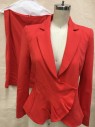 Womens, Suit, Jacket, Emporio Armani, Red, Viscose, Polyester, Solid, 40, Notched Lapel, Off Center Snap , Diagonal Top Stitching,