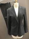 Womens, Suit, Jacket, CALVIN KLEIN, Gray, Wool, Silk, Solid, 4, Single Breasted, Collar Attached,  Peaked Lapel, 3 Pockets, 1 Button,