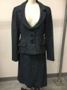 Womens, Suit, Jacket, Nanette Lepore, Navy Blue, Lt Gray, Wool, Acrylic, Solid, 12, 3 Buttons,  Single Breasted, 2 Pockets, Piping,