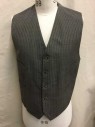 Mens, Suit, Vest, 1890s-1910s, DOMINIC GHERARDI, Brown, Gray, Wool, Stripes - Vertical , Birds Eye Weave, 42, Single Breasted, 5 Buttons, 4 Pockets, Gray Silk Back W/Self Belt & Buckle, Gray Cotton Lining, Made To Order,