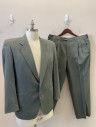 ZEGNA, Olive Green, Wool, Solid, Notched Lapel, 2 Buttons,  3 Pockets, Pick Stitched Detail, 2 Small Stains On Left Lapel