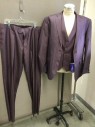 Mens, Suit, Jacket, RETRO PARIS, Purple, Solid, 48 R, Jacket, 2 Buttons,  Notched Lapel, 2 Pocket Flaps,