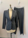 ESCADA, Gray, White, Wool, Mohair, Stripes - Pin, Double Collar Attached,  Single Breasted, 1 Button, 2 Flap Pkts, Hand Picked Collar/Lapel, Slits At Cuffs