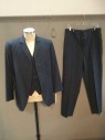 Mens, Suit, Jacket, 1890s-1910s, NO LABEL, Navy Blue, Off White, Wool, Stripes - Pin, 40R, Single Breasted, 4 Button Front, 3 Pocket, Burgundy Lining,