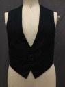 Mens, 1930s Vintage, Formal Vest, NL, Black, Wool, Solid, 46, Navy, Textured, Shawl Lapel, Button Front,