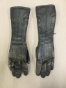 Unisex, Sci-Fi/Fantasy Gloves, MTO, Navy Blue, Leather, Solid, Navy, Gray Stitching, Zip Side and Velcro Closure