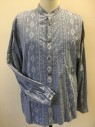 WAH MAKER, Slate Blue, Lt Gray, Cotton, Diamonds, Stripes - Vertical , Heather Slate Blue with Gray Diamond Vertical Print, Stand Collar Attached, Metal Button Front, Long Sleeves, 1 Pocket, Doubles,