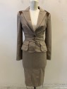 BEBE, Beige, Brown, Dk Brown, Polyester, Viscose, Houndstooth, Peaked Lapel, Single Breasted, Button Front, 2 Buttons, 2 Pockets, Brown Corduroy on Shoulders, Pleated Fabric Over Back