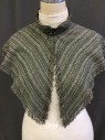 Womens, Dress, Piece 2, 1890s-1910s, MTO, Beige, Black, Cotton, Rayon, Stripes - Vertical , O/S, Loose Weave, Stand Collar, Fringed Edges, Soutache Appliqué at Collar, Hook & Eyes,