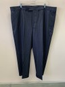 GEOFFREY BEENE, Navy Blue, Polyester, Rayon, Stripes, Button Tab, Belt Loops, F.F, Zip Front, 2 Side Pockets, 2 Back Pockets, Cuffed