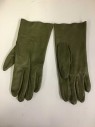 Womens, Leather Gloves, N/L, Olive Green, Leather, Solid, S/M, Olive, 3 Seams On Top, Double, See FC001861