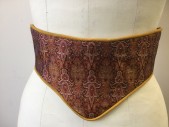 Womens, Historical Fiction Piece 3, MTO, Copper Metallic, Black, Olive Green, Burnt Orange, Turmeric Yellow, Silk, Novelty Pattern, Floral, W 26, Waist Cincher - Brocade with Yellow Piping, Hook & Eye Back Closure