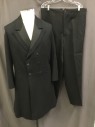 Mens, Suit, Jacket, 1890s-1910s, MTO, Black, Wool, Polyester, Solid, 42, Prince Albert, Frock Coat,  Double Breasted, Notched Lapel with Satin Insert,