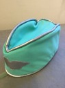 ROSWELL, Aqua Blue, Silver, Cotton, Polyester, Solid, Rosswell Waitress Hat, Aqua with Silver Trim and Wing Apllique