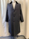 NL, Dk Gray, Wool, Notched Lapel, Black Velvet Collar, Single Breasted, Button Front, 3 Buttons, 3 Pockets, Long-line