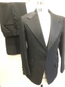 Mens, 1970s Vintage, Formal Jacket, AFTER SIX, Black, Wool, Solid, 39 S, Woven Texture Fabric with Polysatin Notched Lapel, Single Breast, 3 Pockets,