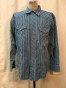 Mens, Western, WRANGLER, Dusty Blue, Blue, Navy Blue, Poly/Cotton, Stripes, Novelty Pattern, XL, Snap Front, Collar Attached, Long Sleeves, 2 Pockets, Doubles,