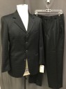 EXTREMA, Black, Wool, Solid, Stripes - Shadow, Single Breasted, Notched Lapel, 4 Buttons, 3 Pockets, Broken Self Stripe, Flashy, 1980's 1990's