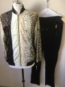 Mens, Athleisure, Jacket, PRESTIGE, Black, White, Tan Brown, Brown, Polyester, Rayon, Animal Print, L, Many Types of Animal Print on Velour, Gold Zipper Front, Rib Knit Cuffs and Collar,