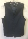Mens, Suit, Vest, TOPMAN, Navy Blue, Polyester, Viscose, Solid, 36, Pique Texture, 5 Buttons, 3 Welt Pockets, Navy Acetate Lining and Back, Belted Back