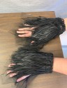 Unisex, Sci-Fi/Fantasy Cuffs, N/L MTO, Black, Feathers, Nylon, Solid, Pair, Stiff Black Feathers Under Black Tulle, Elastic at Wrists, 2 Snap Closures, (Has Matching Collar: FC070794)