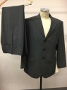 Mens, Suit, Jacket, AMERICA, Gray, Navy Blue, Polyester, Wool, Stripes - Pin, 42R, Single Breasted, Notched Lapel, 3 Pockets,