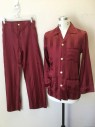 Mens, 1930s Vintage, Pajama Top, P1, KIFF KIFF DE ASELAG, Maroon Red, Wine Red, Cotton, Stripes - Vertical , M, Button Front, 3 Pockets, Multiples, See FC015868