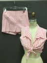 Womens, 1950s Vintage, Piece 1, BE PRECIOUS, Pink, White, Cotton, Gingham, B 34, Shirt/Top, Rockabilly Retro. Open Front Collar Atattched, Self Tie Cropped, Sleeveless