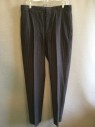 Mens, Suit, Pants, 1890s-1910s, NO LABEL, Charcoal Gray, Gray, Red Burgundy, Wool, Stripes - Vertical , 34/30, Button Fly, Slight Burgundy Stripe, Back Welt Pockets, Belt Loops, Interior Suspender Buttons, Repairs At Hem,