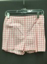 Womens, 1950s Vintage, Piece 2, BE PRECIOUS, Pink, White, Cotton, Gingham, W 26, Retro Rockabilly. Hot pants with Left Side Zipper