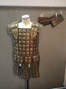 Mens, Historical Fict. Breastplate , M.T.O., Bronze Metallic, Gold, Leather, Metallic/Metal, 40/42, Roman Soldier Breast Plate. Leather with Gold Painted Metal Medallions All Over, Adjustable Size At Sides with Leather Lacing