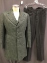 Mens, Historical Fict Suit Piece 1, MTO, Charcoal Gray, Lime Green, Silver, Wool, Tweed, 42, Single Breasted Jacket, 3 Buttons,  Notched Lapel with 2 Button Holes Both Sides, Skirt Above Knee, Cuff Detail,