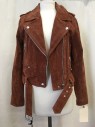 Womens, Leather Jacket, BLANK NYC, Brown, Suede, Solid, M, Zip Front, Collar Attached, Epaulets, 2 Zip Pockets, Zipper Arm Detail, Belt