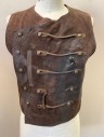 MTO, Chestnut Brown, Leather, Solid, Mottled, Double Breasted, Round Neck,  3 Sets of Silver Studs (missing One) for Front Closure, Aging and Bullet Hole, MULTIPLE