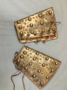M.T.O., Bronze Metallic, Gold, Leather, Metallic/Metal, 1 Pair Of Roman Military Gauntlet Cuffs with Brass Studs and Medallions, with Lacing
