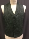 Mens, Historical Fict Suit Piece 2, MTO, Charcoal Gray, Lime Green, Silver, Wool, Tweed, 40, Vest, 6 Buttons, Shawl Lapel, Cotton Back with Adjustable Waist Belt,