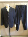 Mens, Suit, Jacket, 1890s-1910s, NO LABEL, Navy Blue, Lt Blue, Wool, Stripes - Pin, 42R, Single Breasted, 4 Buttons, 2 Pockets with Flaps,