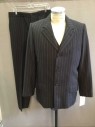 Mens, Suit, Jacket, 1890s-1910s, M.T.O., Black, Gray, Wine Red, Wool, Stripes, 42, Single Breasted, Notched Lapel, 3 Pockets, 3 Buttons,